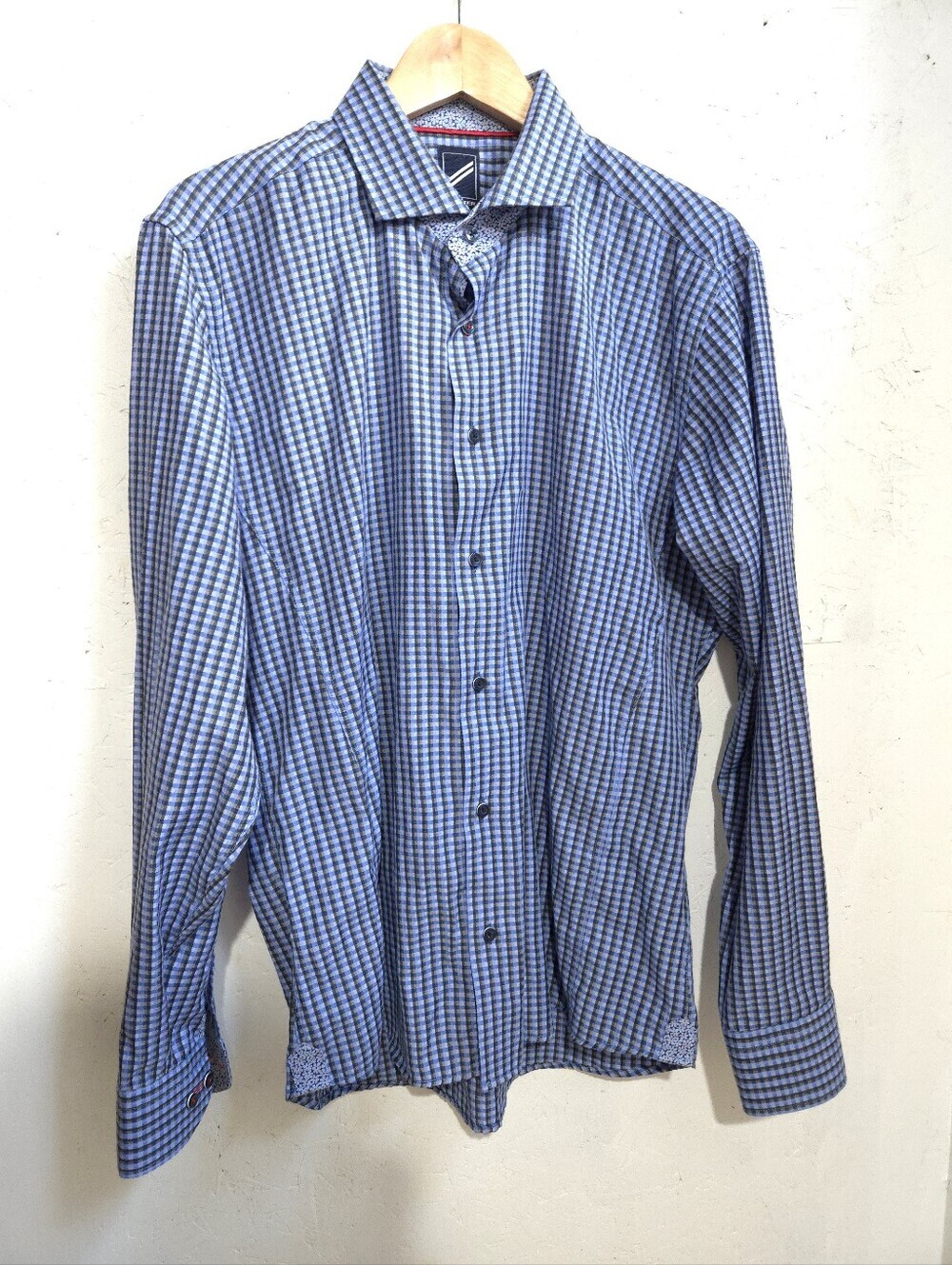Hechter Blue and White Checked Mens Dress Shirt